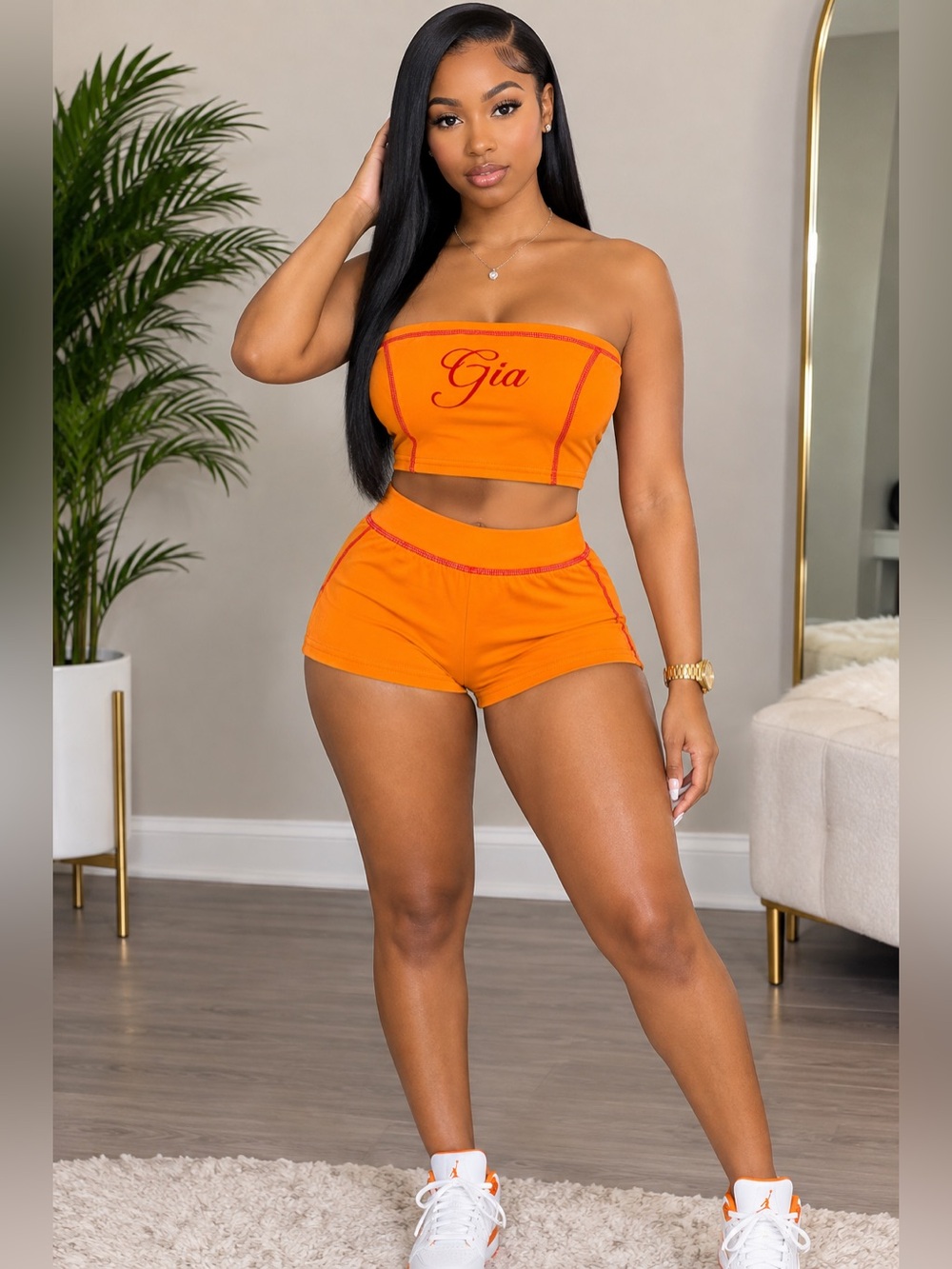 Orange Women's Stretch High-Waist Shorts